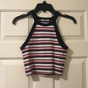 Zara red white and blue striped crop top